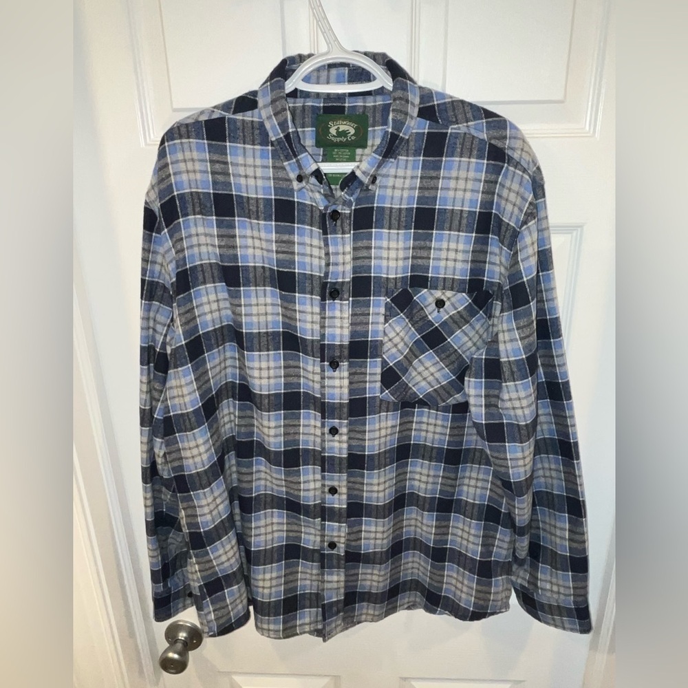 Stillwater Supply Co Blue and White flannel Shirt